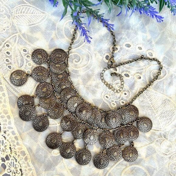 Vintage Ethnic “Coin” Bib Necklace - Picture 3 of 7